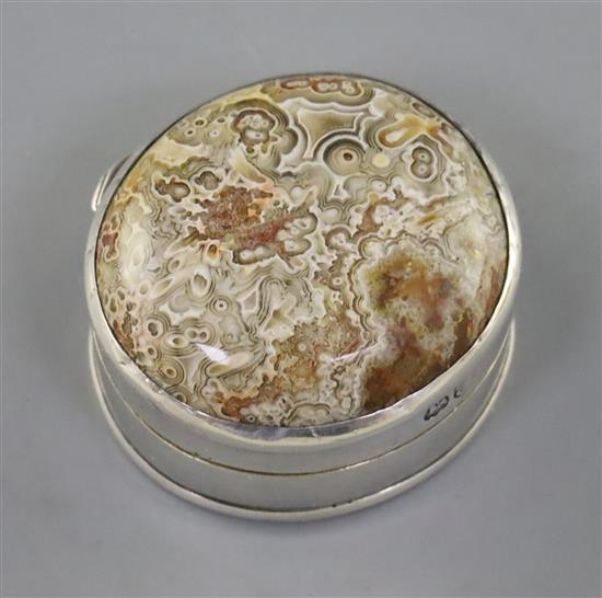 A George III silver and hardstone fossil inset circular vinaigrette, by John Reily, 28mm.